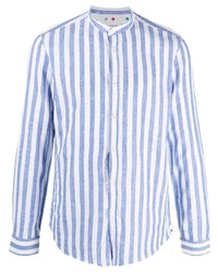 Chemise à manches longues en lin à rayures verticales blanc et bleu Manuel Ritz
