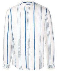 Chemise à manches longues en lin à rayures verticales blanc et bleu PENINSULA SWIMWEA
