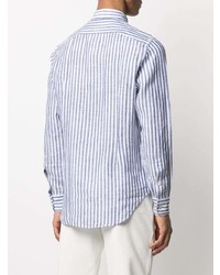 Chemise à manches longues en lin à rayures verticales blanc et bleu Eleventy