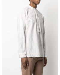 Chemise à manches longues en lin à rayures verticales blanche Lardini