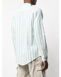 Chemise à manches longues en lin à rayures verticales blanche Onia