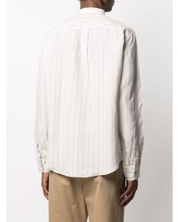 Chemise à manches longues en lin à rayures verticales blanche Sease