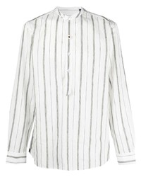 Chemise à manches longues en lin à rayures verticales blanche Lardini