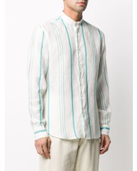 Chemise à manches longues en lin à rayures verticales blanche PENINSULA SWIMWEA