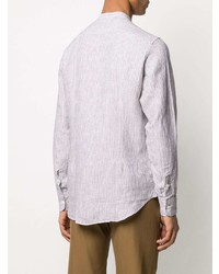 Chemise à manches longues en lin à rayures verticales blanche Eleventy