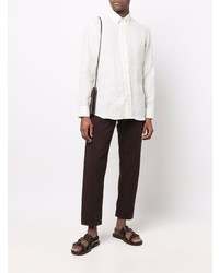 Chemise à manches longues en lin à rayures verticales blanche Etro