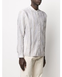 Chemise à manches longues en lin à rayures verticales blanche Z Zegna