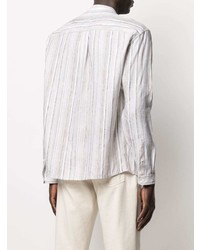 Chemise à manches longues en lin à rayures verticales blanche Z Zegna