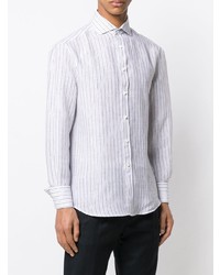 Chemise à manches longues en lin à rayures verticales blanche Brunello Cucinelli