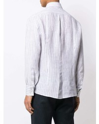 Chemise à manches longues en lin à rayures verticales blanche Brunello Cucinelli