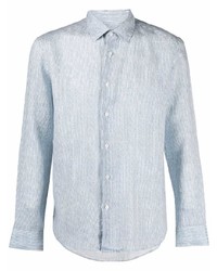 Chemise à manches longues en lin à rayures verticales bleu clair Altea