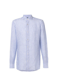 Chemise à manches longues en lin à rayures verticales bleu clair Borrelli