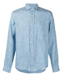 Chemise à manches longues en lin à rayures verticales bleu clair Brunello Cucinelli
