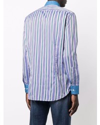 Chemise à manches longues en lin à rayures verticales bleu clair Etro