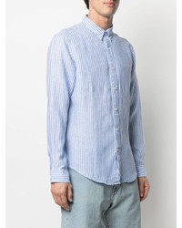 Chemise à manches longues en lin à rayures verticales bleu clair Ralph Lauren Collection