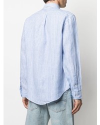 Chemise à manches longues en lin à rayures verticales bleu clair Ralph Lauren Collection