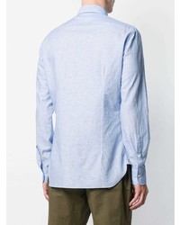 Chemise à manches longues en lin à rayures verticales bleu clair Barba