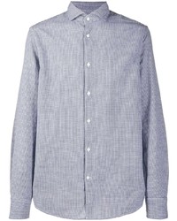 Chemise à manches longues en lin à rayures verticales bleu clair Deperlu