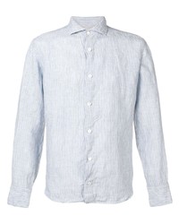 Chemise à manches longues en lin à rayures verticales bleu clair Eleventy