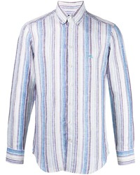 Chemise à manches longues en lin à rayures verticales bleu clair Etro