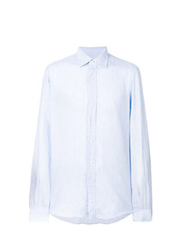 Chemise à manches longues en lin à rayures verticales bleu clair Fashion Clinic Timeless