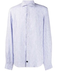 Chemise à manches longues en lin à rayures verticales bleu clair Fay