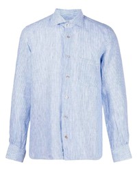 Chemise à manches longues en lin à rayures verticales bleu clair Mazzarelli