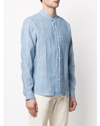 Chemise à manches longues en lin à rayures verticales bleu clair Brunello Cucinelli