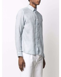 Chemise à manches longues en lin à rayures verticales bleu clair Altea