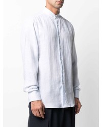 Chemise à manches longues en lin à rayures verticales bleu clair Dell'oglio