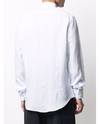 Chemise à manches longues en lin à rayures verticales bleu clair Dell'oglio