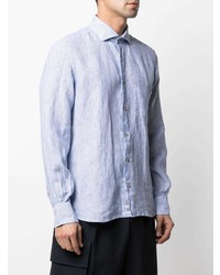 Chemise à manches longues en lin à rayures verticales bleu clair Mazzarelli