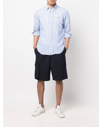 Chemise à manches longues en lin à rayures verticales bleu clair Polo Ralph Lauren
