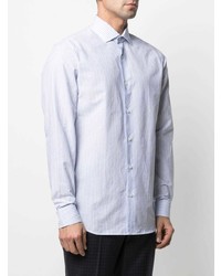 Chemise à manches longues en lin à rayures verticales bleu clair Z Zegna