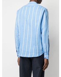 Chemise à manches longues en lin à rayures verticales bleu clair Xacus