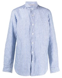 Chemise à manches longues en lin à rayures verticales bleu clair Tintoria Mattei