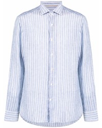 Chemise à manches longues en lin à rayures verticales bleu clair Tintoria Mattei