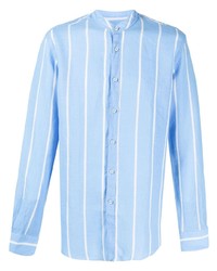 Chemise à manches longues en lin à rayures verticales bleu clair Xacus