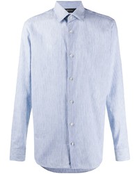 Chemise à manches longues en lin à rayures verticales bleu clair Z Zegna