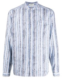 Chemise à manches longues en lin à rayures verticales bleu clair Z Zegna