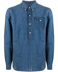 Chemise à manches longues en lin à rayures verticales bleue Polo Ralph Lauren