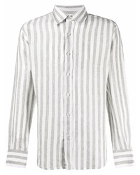 Chemise à manches longues en lin à rayures verticales grise Canali