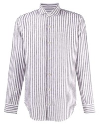 Chemise à manches longues en lin à rayures verticales grise Eleventy