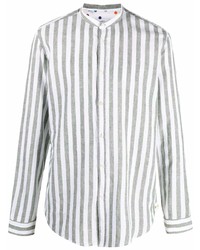 Chemise à manches longues en lin à rayures verticales grise Manuel Ritz