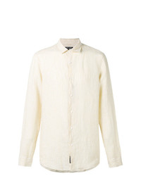 Chemise à manches longues en lin à rayures verticales jaune Michael Kors Collection