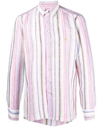 Chemise à manches longues en lin à rayures verticales multicolore Etro