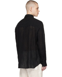 Chemise à manches longues en lin à rayures verticales noire COMMAS