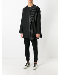 Chemise à manches longues en lin à rayures verticales noire Yohji Yamamoto