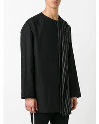 Chemise à manches longues en lin à rayures verticales noire Yohji Yamamoto