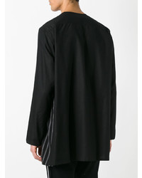 Chemise à manches longues en lin à rayures verticales noire Yohji Yamamoto